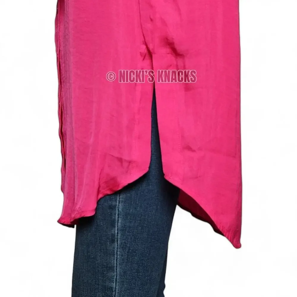 Joie Finnegan Pink Satin Blouse Sleeveless V Neck Button Front Tunic Top Size XS